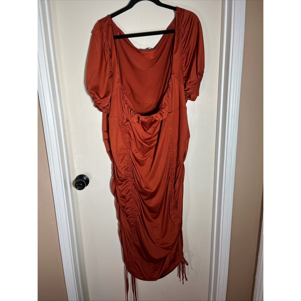 REBDolls Rust Orange Ruched Bodycon Midi‎ Dress Size 5X